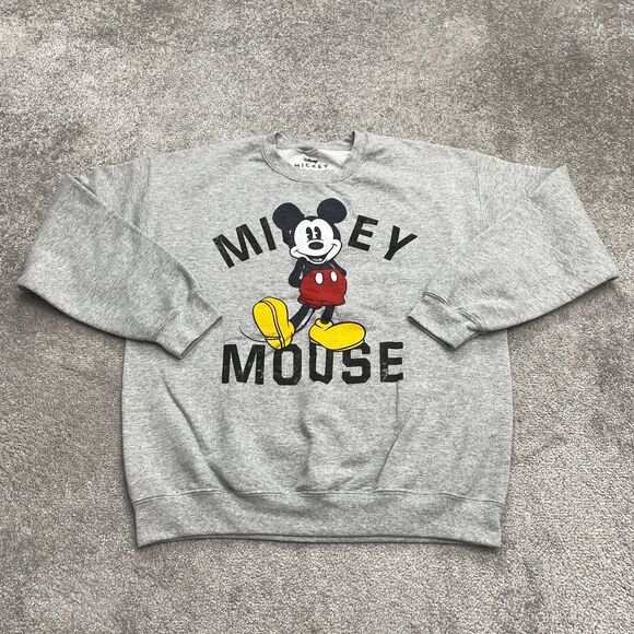 Disney Mickey Mouse Graphic Pullover Sweatshirt Unisex 1X Gray Crew Neck Casual - Picture 1 of 9